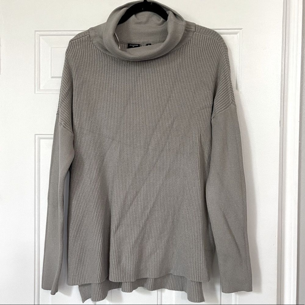 Gray Turtleneck Sweater Medium Long Sleeve Classic Rib Casual Blouse Top Boho